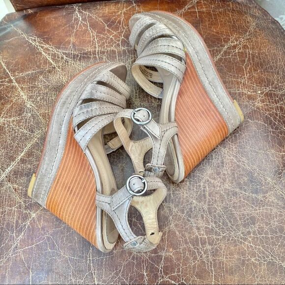 Frye Shoes - Frye taupe leather Corrina wedges sandals 6
